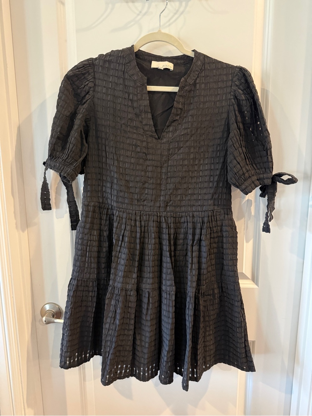 ✨PINCH✨ Black Textured Tie-Sleeve Tiered Mini Dress